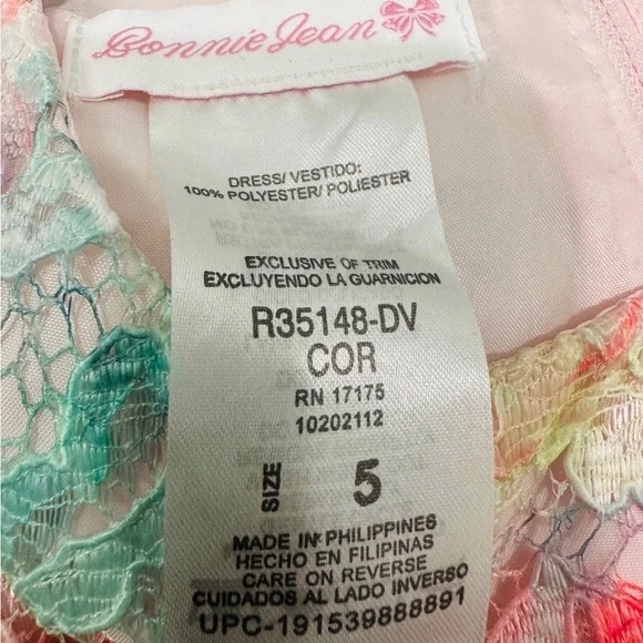 Bonnie Jean Floral Lace Dress with Pink Tulle Skirt - Picture 8 of 9